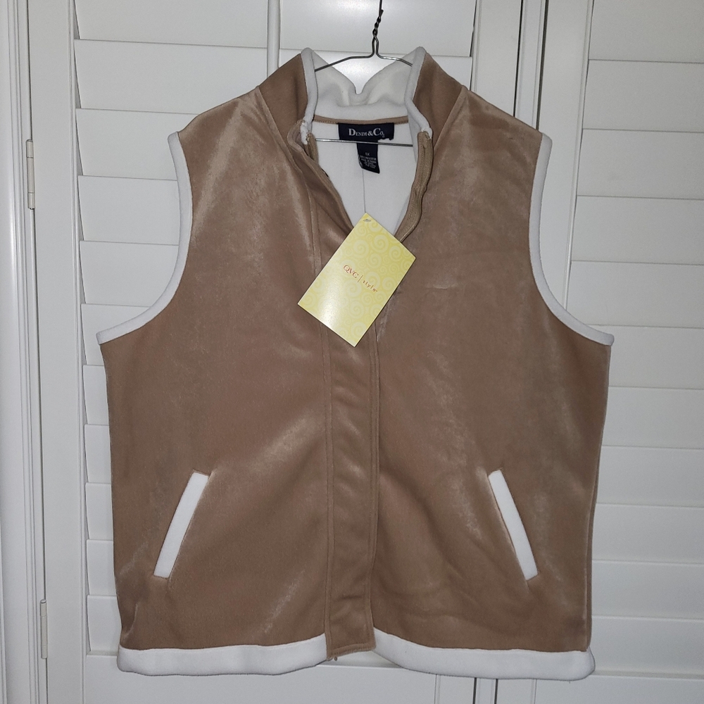 Denim&Co Beige Men's Vest Fleece Lined  WWT Size 1X